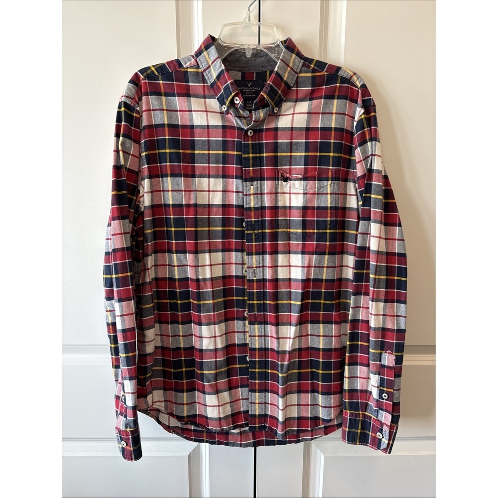American Eagle Outfitters Men's L Classic Fit Flannel Plaid Button-Down